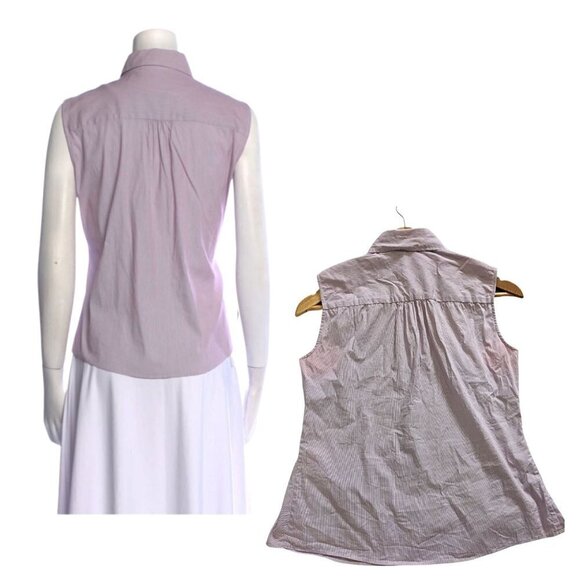 CH CAROLINA HERRERA Lavender Pinstripe Pintuck Sleeveless Button-Up Top Size 4 - Picture 7 of 8